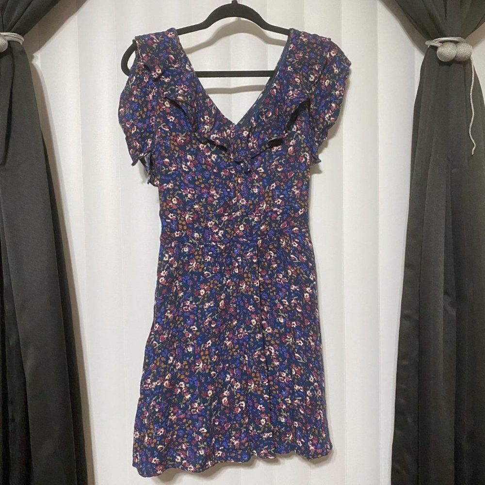 Ruffled girls floral blue dress
